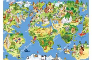 Фотообои Карта мира с нарисованными зверями