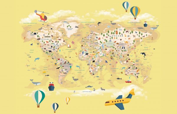 Фотообои Карта мира на русском жёлтая
