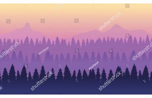 Фотообои Горизонт лес и горы (сканди в фиолетовом)