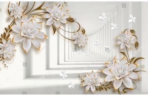 Фотообои Бело-золотые цветы в тоннеле