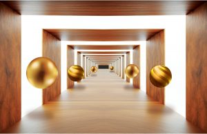 Фотообои Деревянный тоннель с шарами