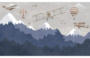 Фотообои Самолет и шары над горами