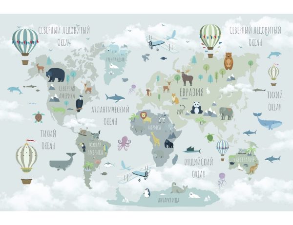 Фотообои Карта мира с самолетами голубая
