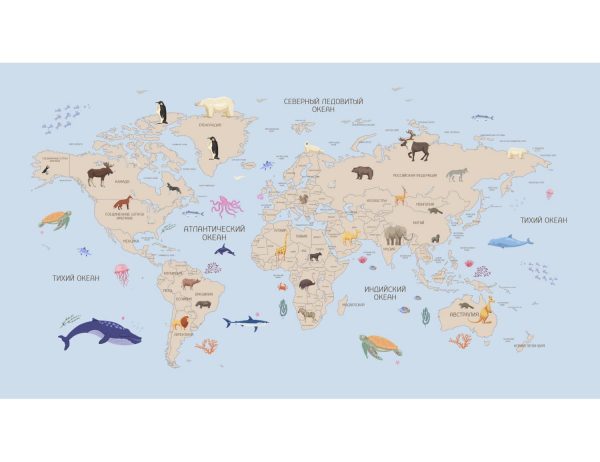 Фотообои Карта мира голубая