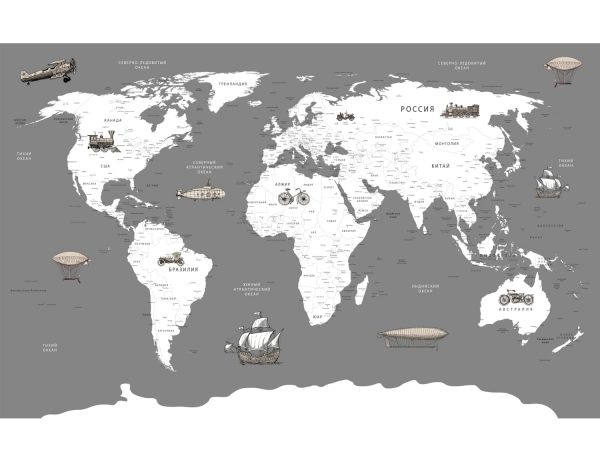Фотообои Карта мира с кораблями