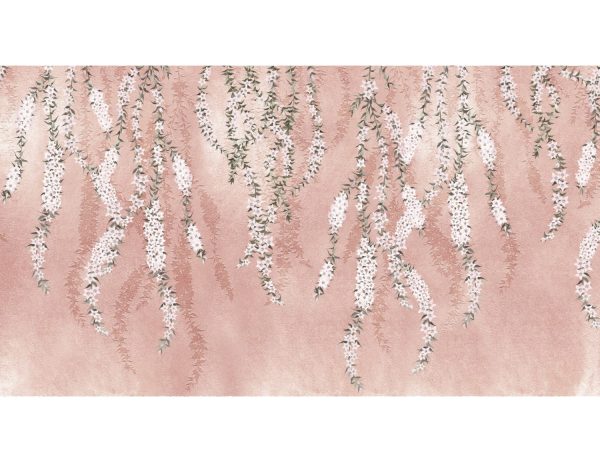 Фотообои Цветение глицинии на розовом фоне