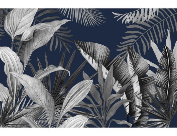 Фотообои Тропические листья на синем фоне