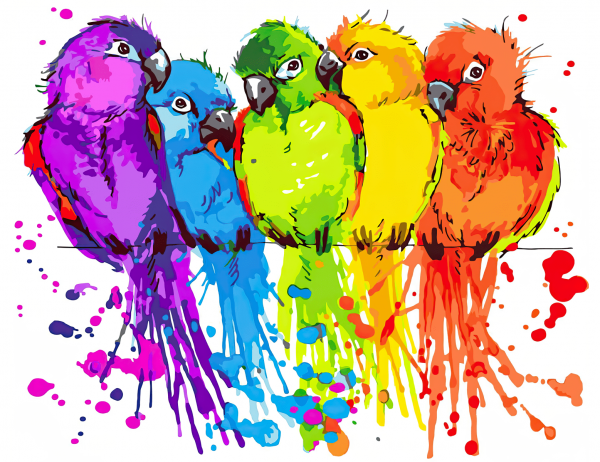 Фотообои Разноцветные попугаи арт