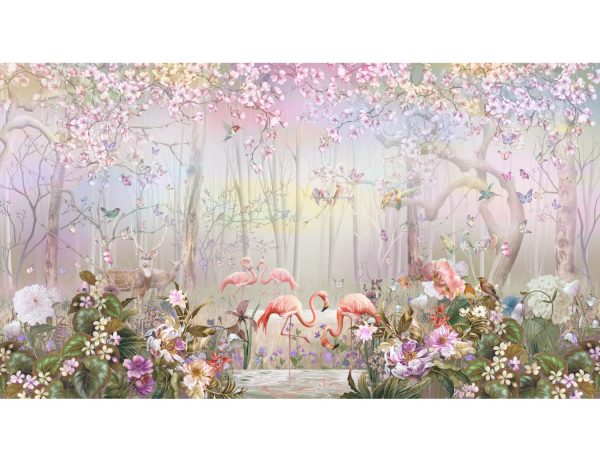 Фотообои Цветущие деревья и фламинго вариант 2
