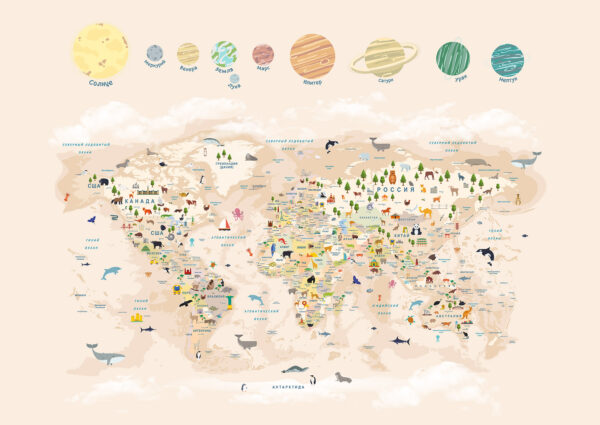 Карта и планеты бежевая