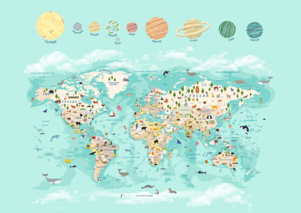 Карта и планеты бирюзовая