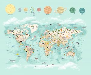 Фотообои Карта и планеты бирюзовая