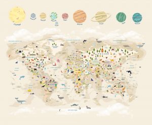 Фотообои Карта и планеты бежевая