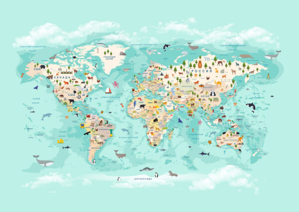 Карта мира бирюзовая без шаров